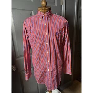 Polo Ralph Lauren Button Down Shirt Mens Large Red Striped RL Classic Fit Cotton